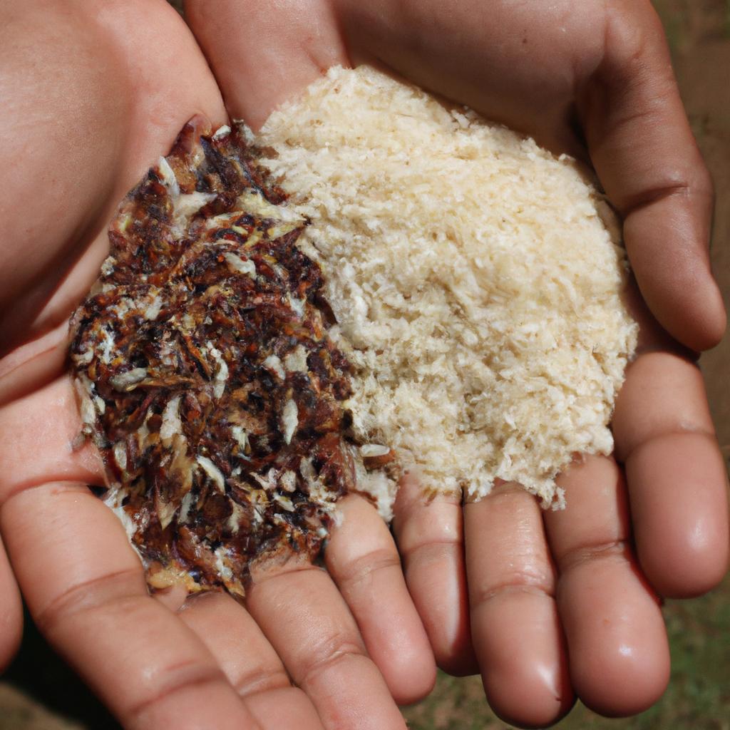 Person holding different rice varieties