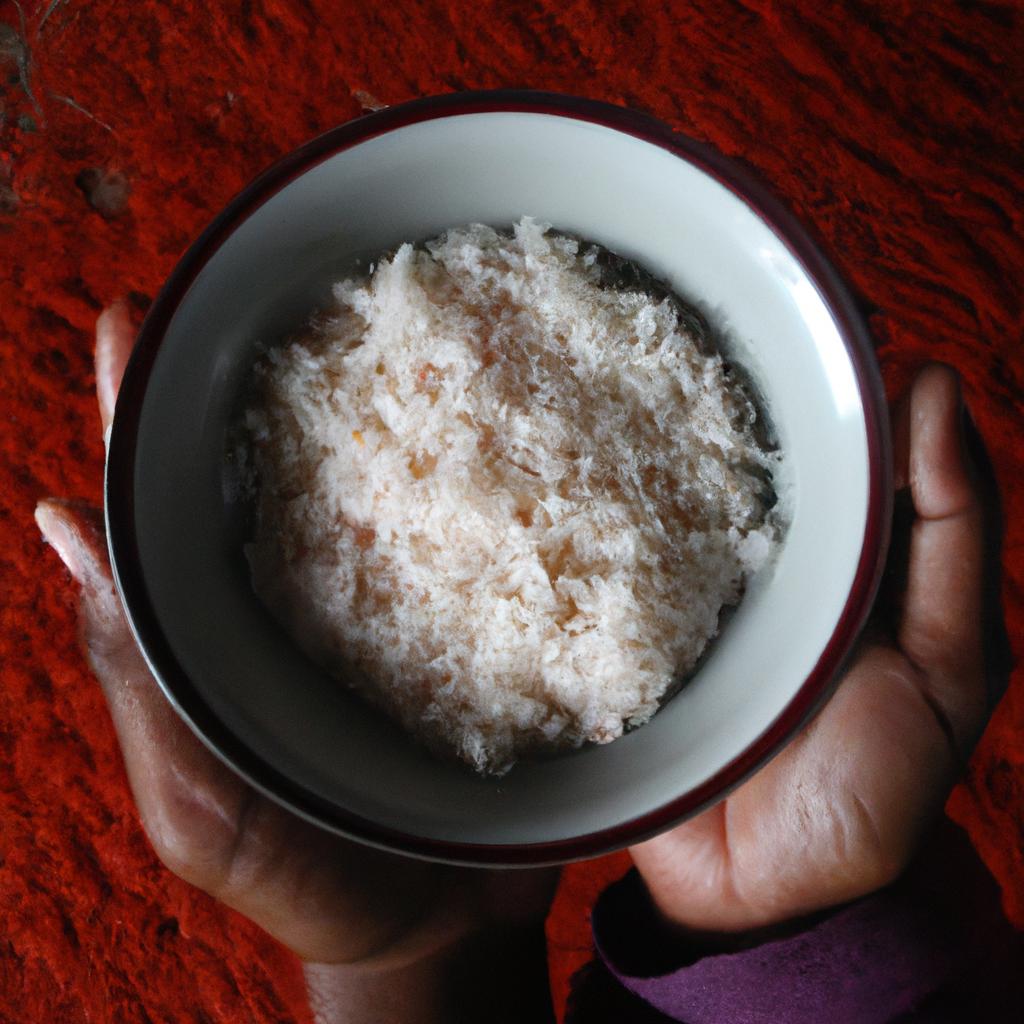 Person holding a bowl of rice