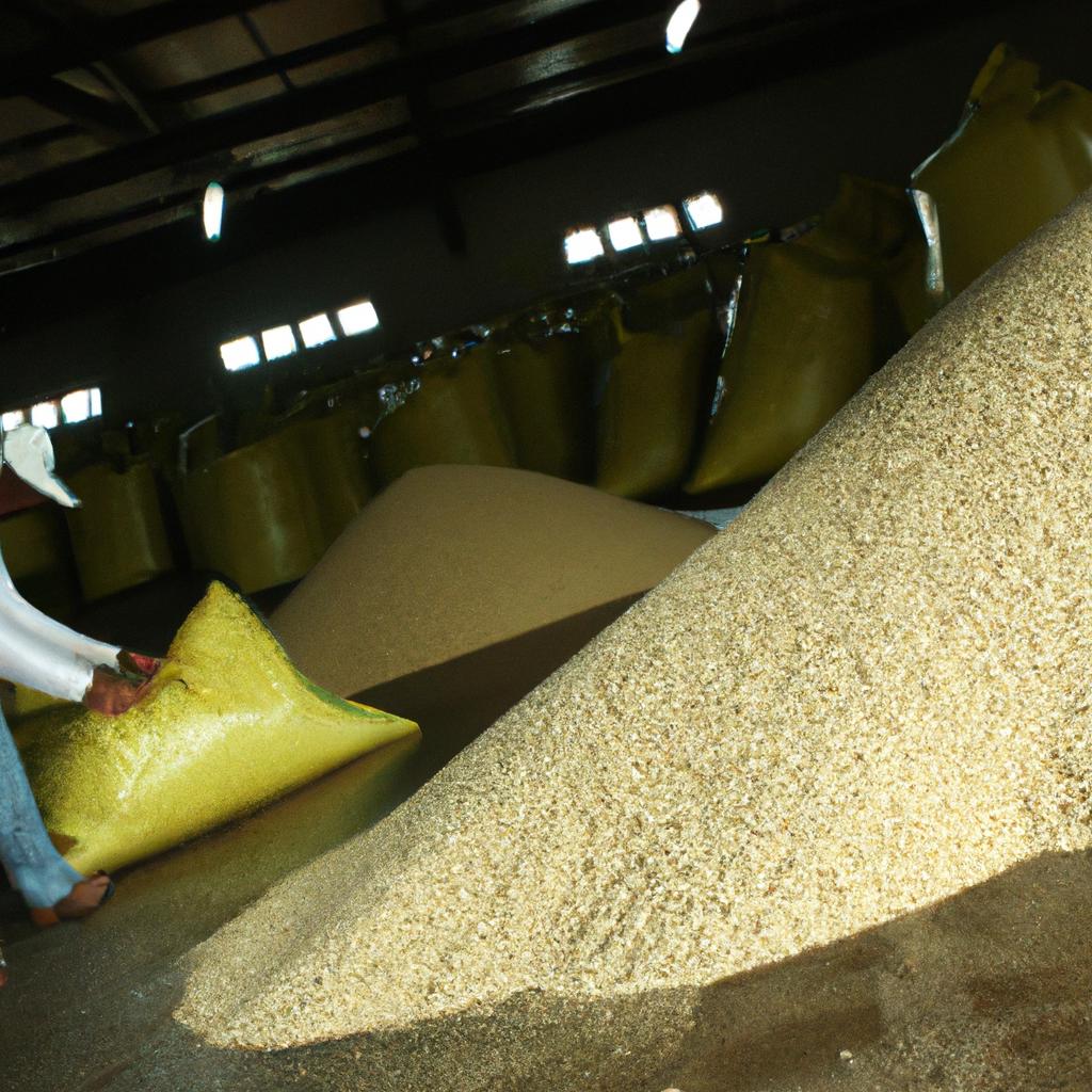 Person working in rice warehouse